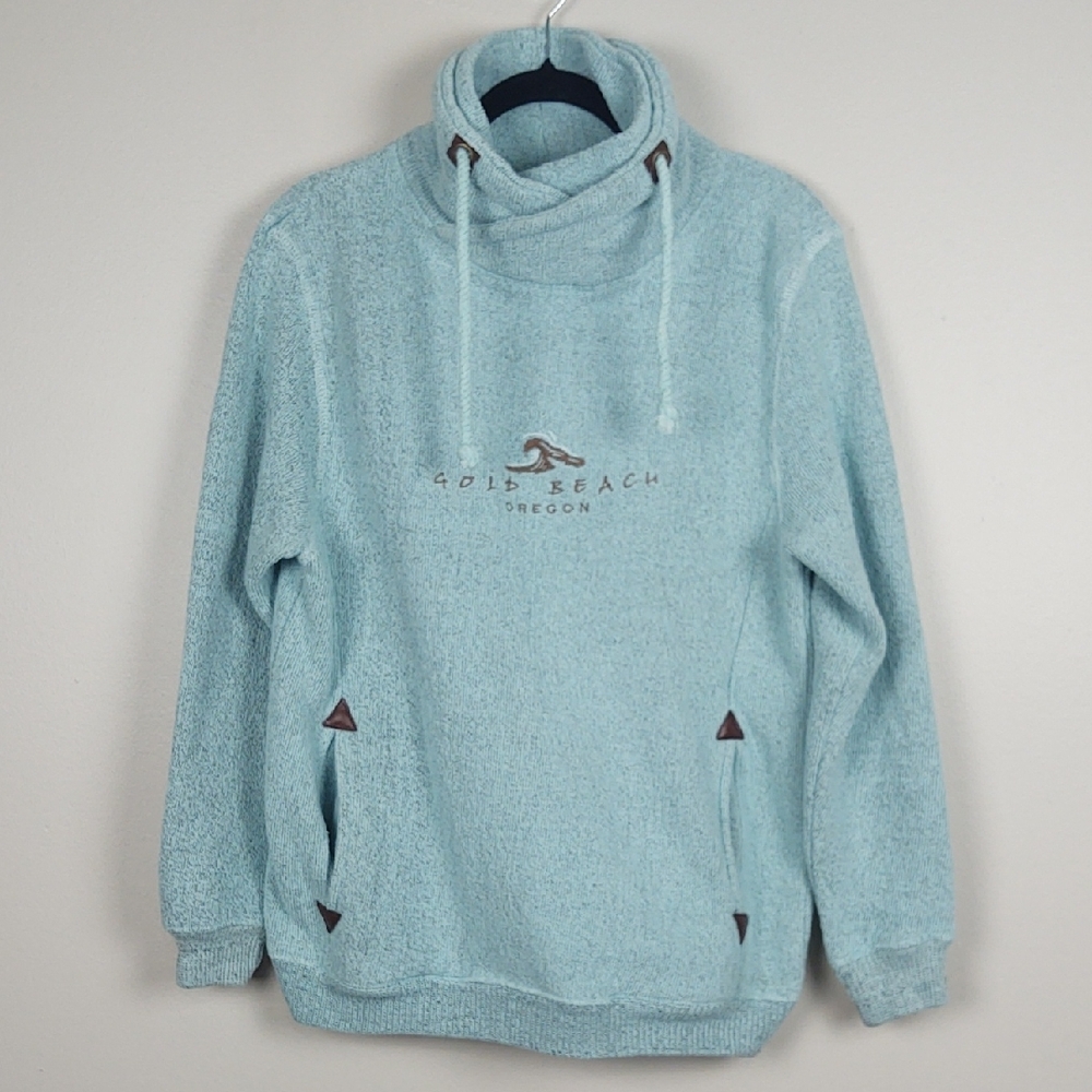 Knit Pullover Cowlneck Gold Beach Oregon Seafoam Blue Coastal Gorpcore Medium